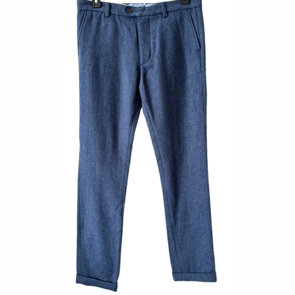 Lands’ End Mens Blue Wool Plain Front Trousers‎ Pants Size 34in NWOT